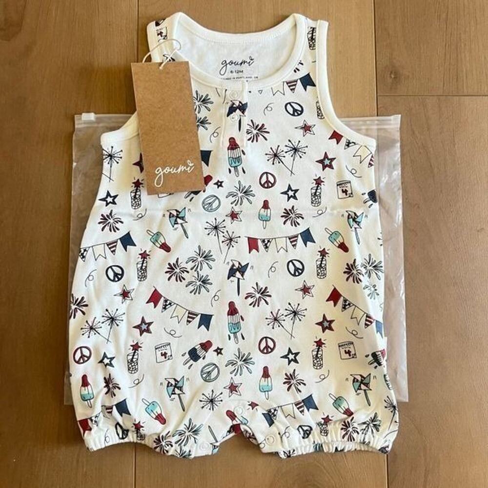 NWT Goumi Kids Celebration Baby Romper SZ 6-12 mo Independence Day Bamboo Short